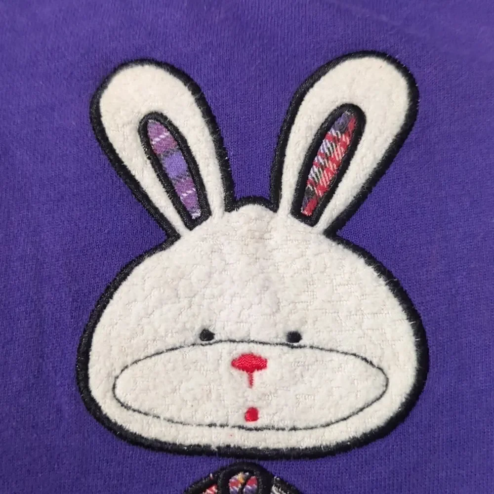 Vintage girls Small steps‎ purple plaid 2 piece embroidered bunny outfit  18 mts